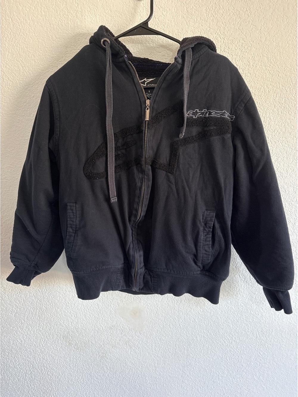 Alpinestars Men's Black Cotton Sherpa-Lined Hoodie Jacket Size Small